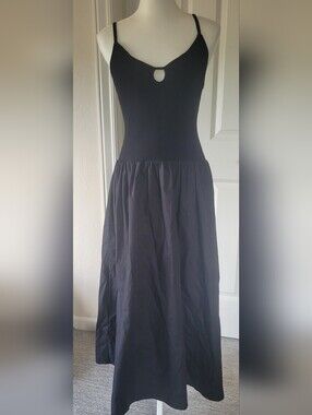 NWOT Moon River Women's Black Maxi Dress with Gathered Waist